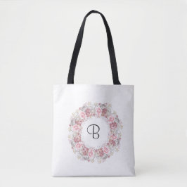 Tote Bag Floral rose monogramme