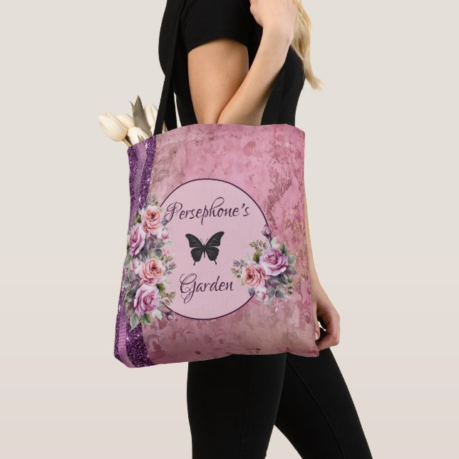 Tote Bag Floral rose motif mélangé (De près)