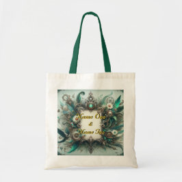 Tote Bag Floral Steampunk Mariage vert et argent