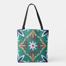 Tote Bag Floral Vert Mosaïque marocaine Carrelage Boho Chic