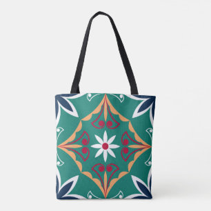 Tote Bag Floral Vert Mosaïque marocaine Carrelage Boho Chic