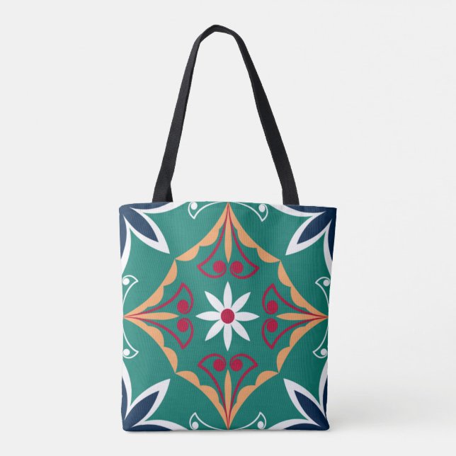 Tote Bag Floral Vert Mosaïque marocaine Carrelage Boho Chic (Dos)