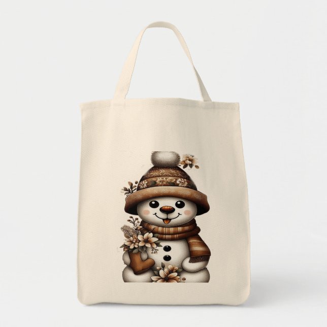 Tote Bag Floral Winter Wonderland Snowman (Devant)