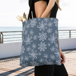 Tote Bag Flore bleu et blanc élégant