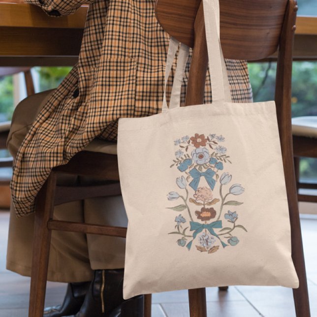 Tote Bag Flore de Bows et de Fleurs Bleues (Créateur téléchargé)