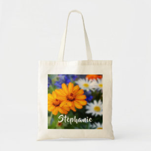 Tote Bag Flore de fleurs jaunes avec un nom personnalisé