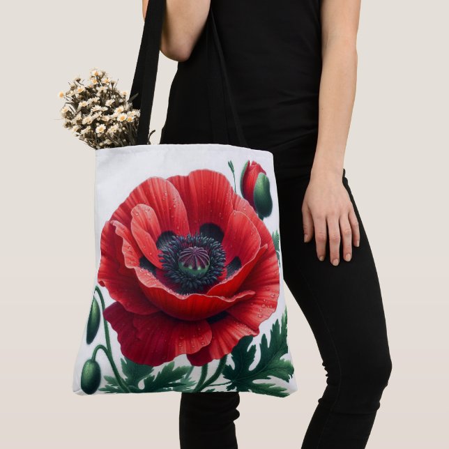 Tote Bag Flore de pavot rouge (De près)