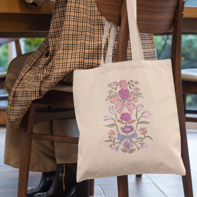 Tote Bag Flore de vaches et de fleurs roses (Créateur téléchargé)
