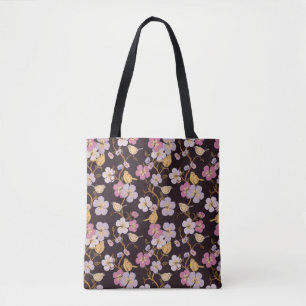 Tote Bag Flore et Oiseaux de traînée à Whimsical - Noir/Rou