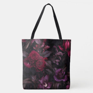 Tote Bag Flore foncé Moody Élégant Noir & Bourgogne