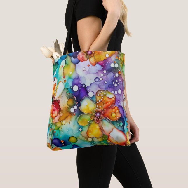 Tote Bag Flore psychédélique et bulles Abstraites (De près)