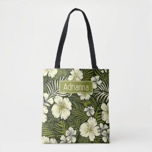 Tote Bag Flore tropicale jaune et verte