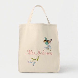 Tote Bag Flores mauve et bleu doux joli nom d'oiseau