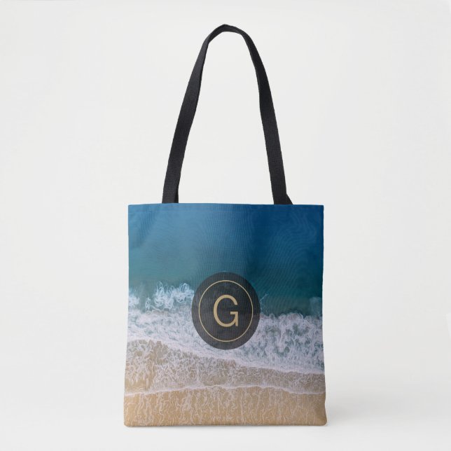 Tote Bag Florida Turquoise Blue Sea & Beach Custom Monogram (Devant)