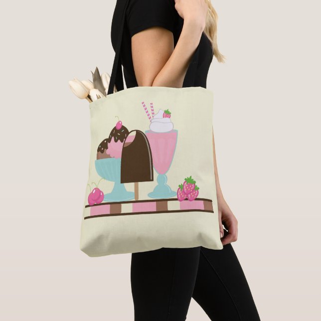 Tote Bag Flotte de crème glacée sucrée Sundae & fraise (De près)