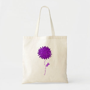 Tote Bag Flower Purple Ribbon Pancreatic Cancer Aware