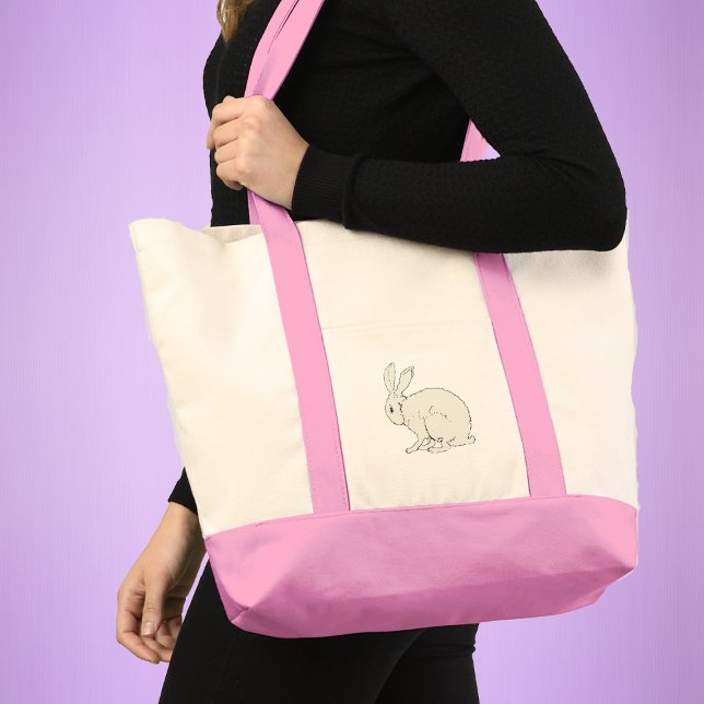 Tote Bag Fluffy assis lapin blanc lapin Illustration (Minimalist fluffy white bunny rabbit sitting position on tote bag.)