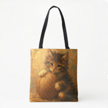 Fluffy Kitten with Yarn Ball – Impressionist