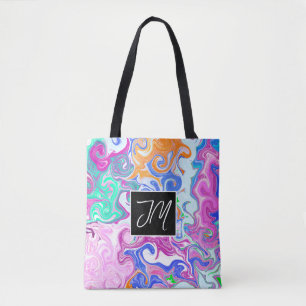 Tote Bag Fluide en marbre bleu et violet Art personnalisé