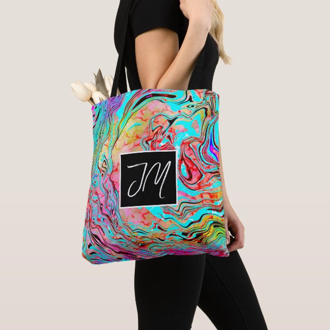 Tote Bag Fluide en marbre bleu et violet Art personnalisé (De près)