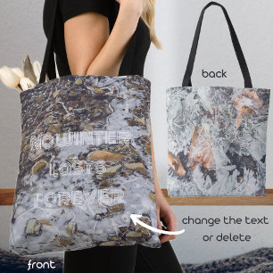 Tote Bag Flux gelé et motif de glace avec feuilles tombés