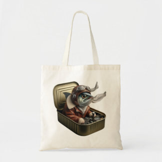 Tote Bag Flying Sardine Pilot Retro Fish Art Funny Quirky
