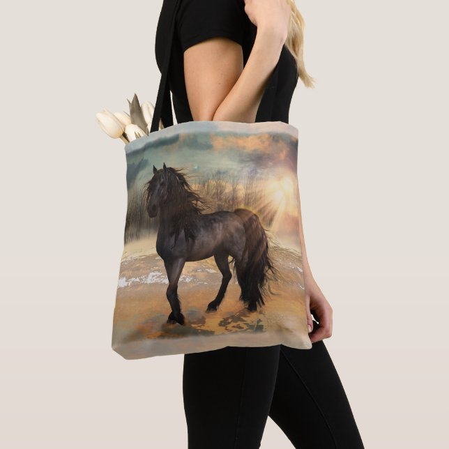Tote Bag Foggy Friesian Morning - Cheval (De près)