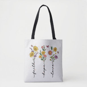 Tote Bag Foi, Espoir, Amour - Floral Inspirationnel