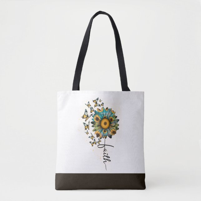 Tote Bag Foi Fleurs de soleil papillons chrétien Religieux (Devant)