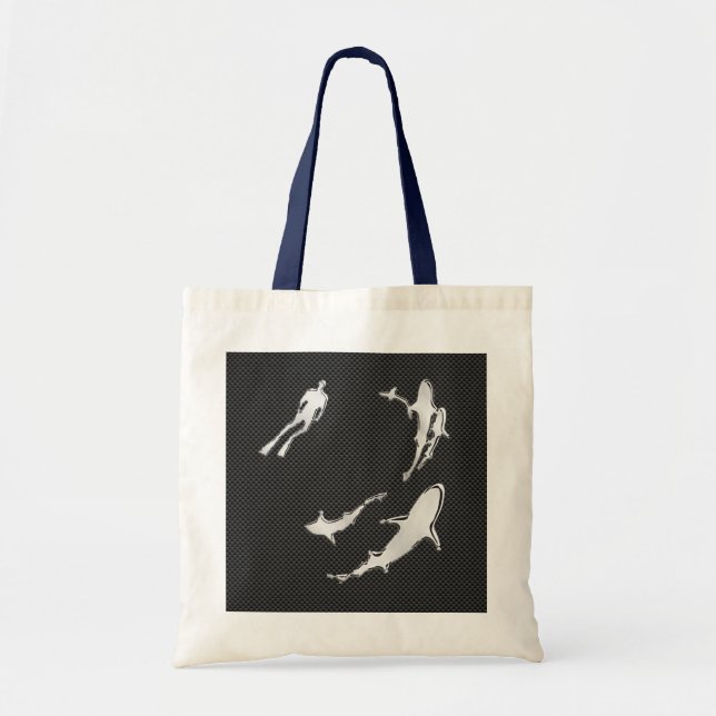 Tote Bag Foie Chrome avec requins sur fibre de carbone (Devant)