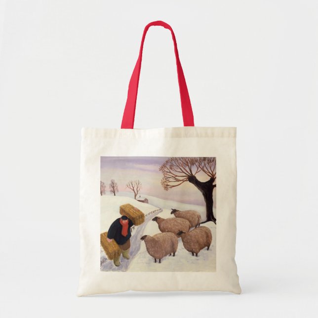 Tote Bag Foin de transport aux moutons en hiver (Devant)