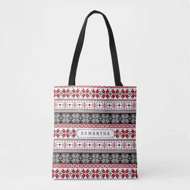 Tote Bag Foire d'hiver rouge et noir Motif de l'île (Devant)