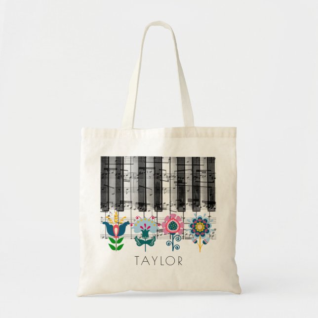 Tote Bag folk art fleurs nom de musique (Devant)
