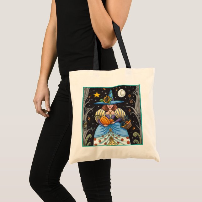 TOTE BAG FOLK ART WITTER EN BOIS ÉFFRAYANTS, CHAT NOIR & OW (Devant (produit))