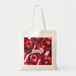 Tote Bag Fond Rose Pomme Rouge Pétillante Personnalisé