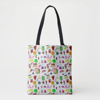 Tote Bag Food Doodles in Color