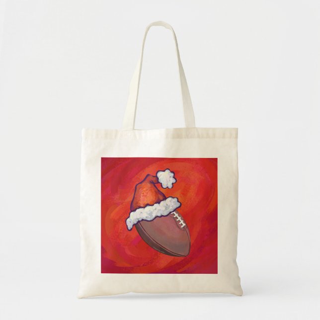 Tote Bag Football à Santa Hat sur Rouge (Devant)