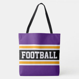 Tote Bag FOOTBALL Amusant Royal Violet Noir Orange Rayures