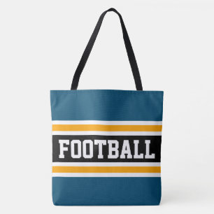Tote Bag FOOTBALL Athlétique Noir Orange Turquoise Rayures