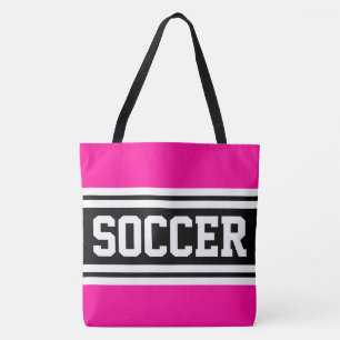 Tote Bag FOOTBALL Rose Clair Noir Blanc Rayures de Course