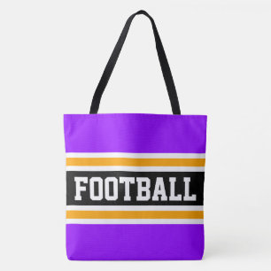 Tote Bag FOOTBALL Textes Athlétiques Vifs Bandes Violettes