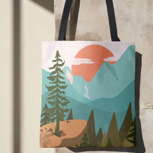 Tote Bag Forêt Abstraite Moderne, Montagnes et Lever de Sol