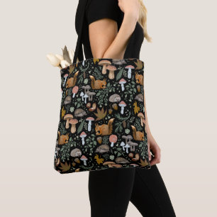 Tote Bag Forêt automnale champignons et animaux d'automne