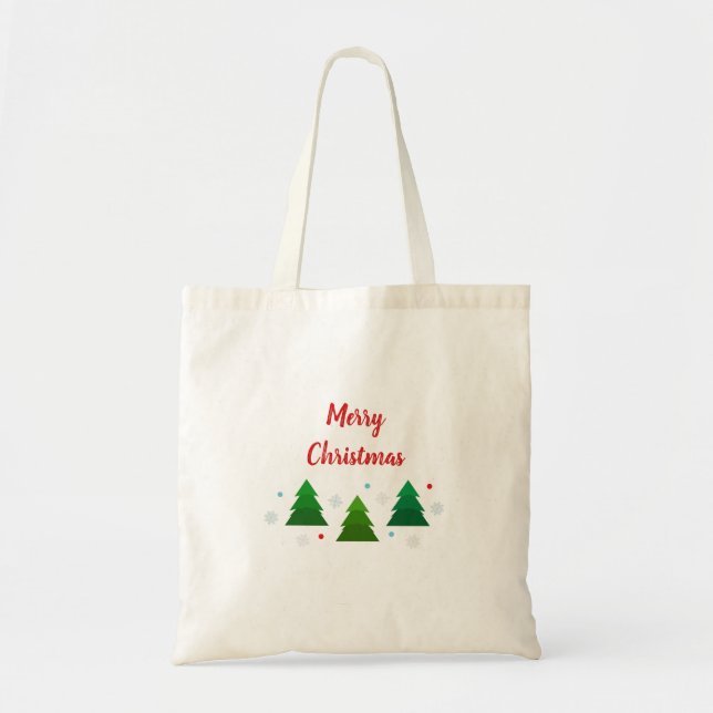 Tote Bag Forêt d'arbres de Noël, flocons de neige, points b (Devant)