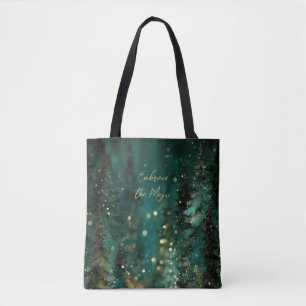 Tote Bag Forêt dorée verte sarcelle magique Bokeh