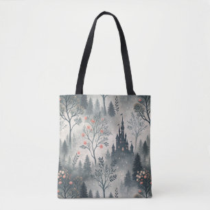 Tote Bag Forêt humide enchantée avec Château foncé - Ethéal