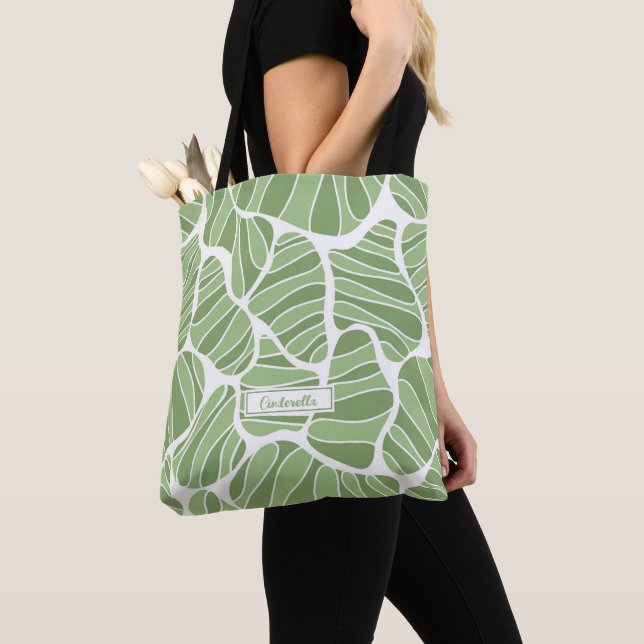 Tote Bag Forme Abstraite verte et blanche (De près)