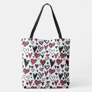 Tote Bag Forme de coeur blanc, noir et rouge