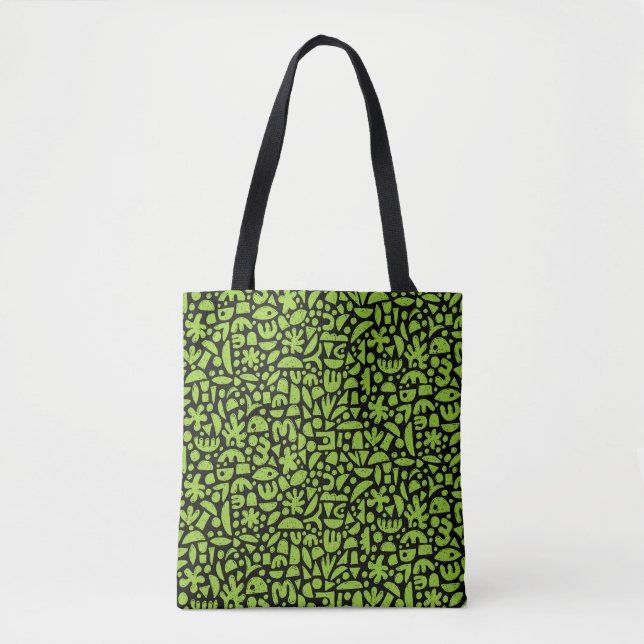Tote Bag Formes Abstrait 140821 - Martian Green sur noir (Devant)