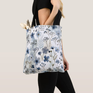 Tote Bag Fougère Anémone Bleue Biologique Personnalisée au 